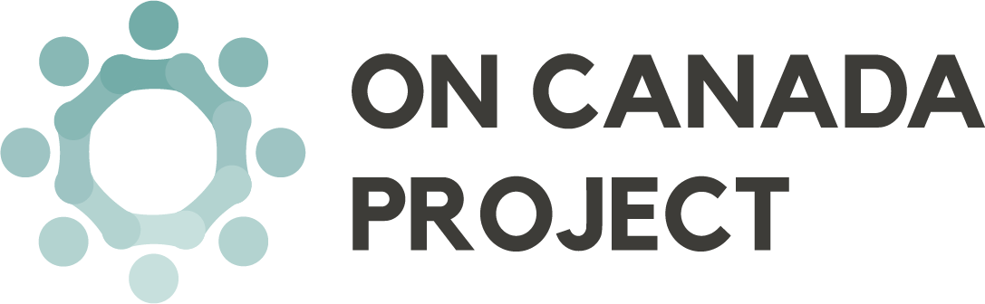 On Canada Project lettering against white background, beside circular logo