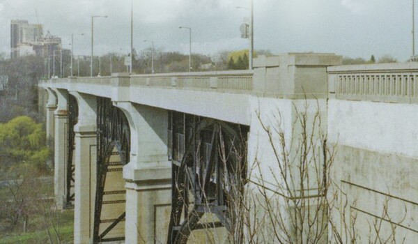 Leaside bridge as shown on the cover of the book, The Suicide Magnet